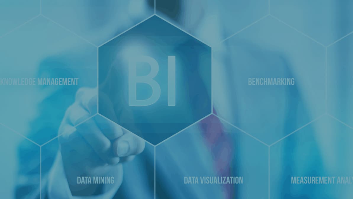 person pointing at business intelligence