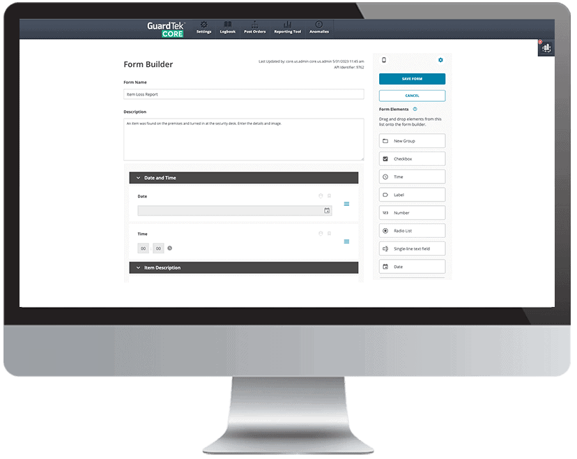 GuardTek Core report building user interface