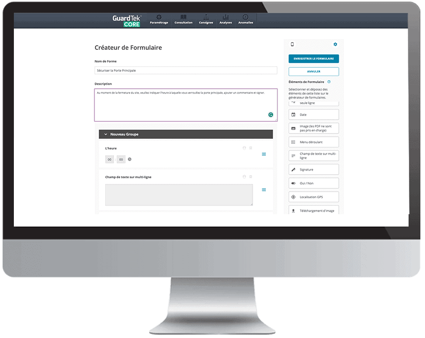  Interface utilisateur de construction de rapports GuardTek Core